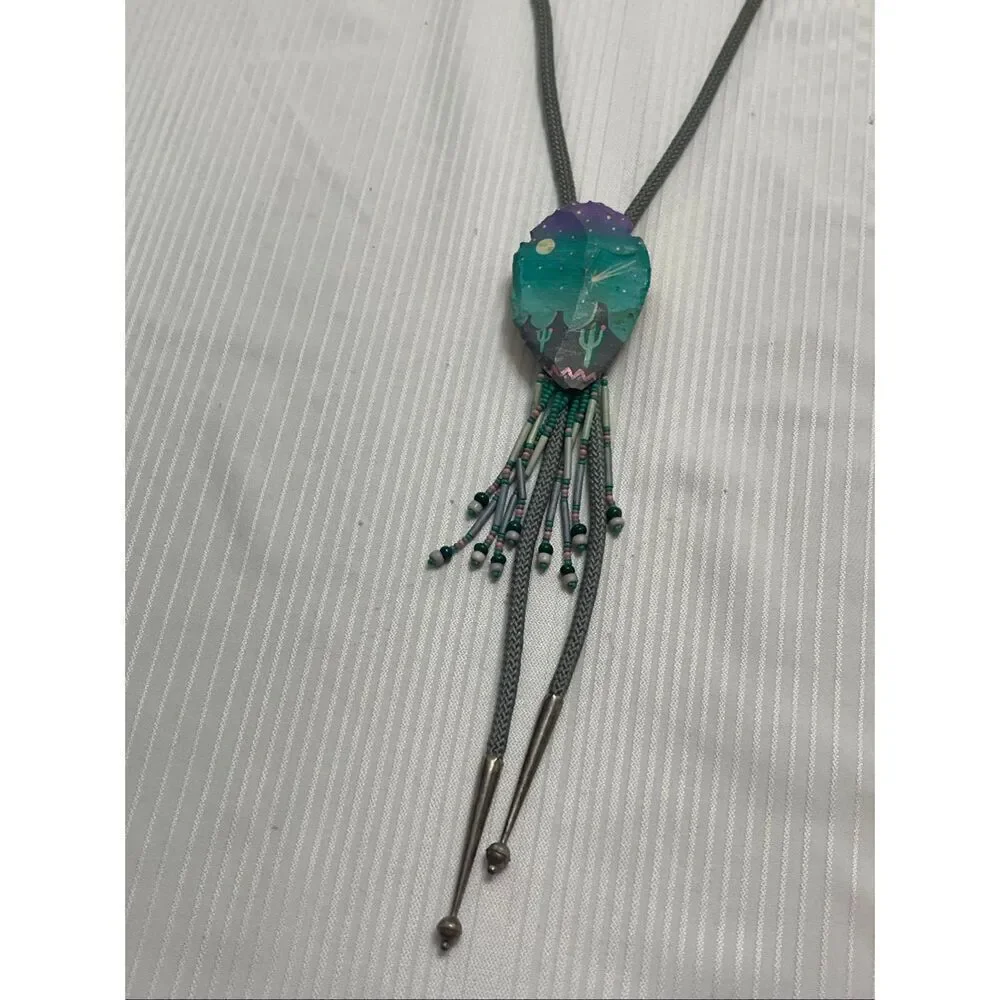 Vintage Desert Mountain Scene Southwestern Bolo Tie Rare